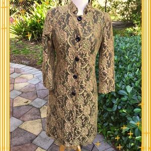 Trina Turk Gold and Black Brocade Coat